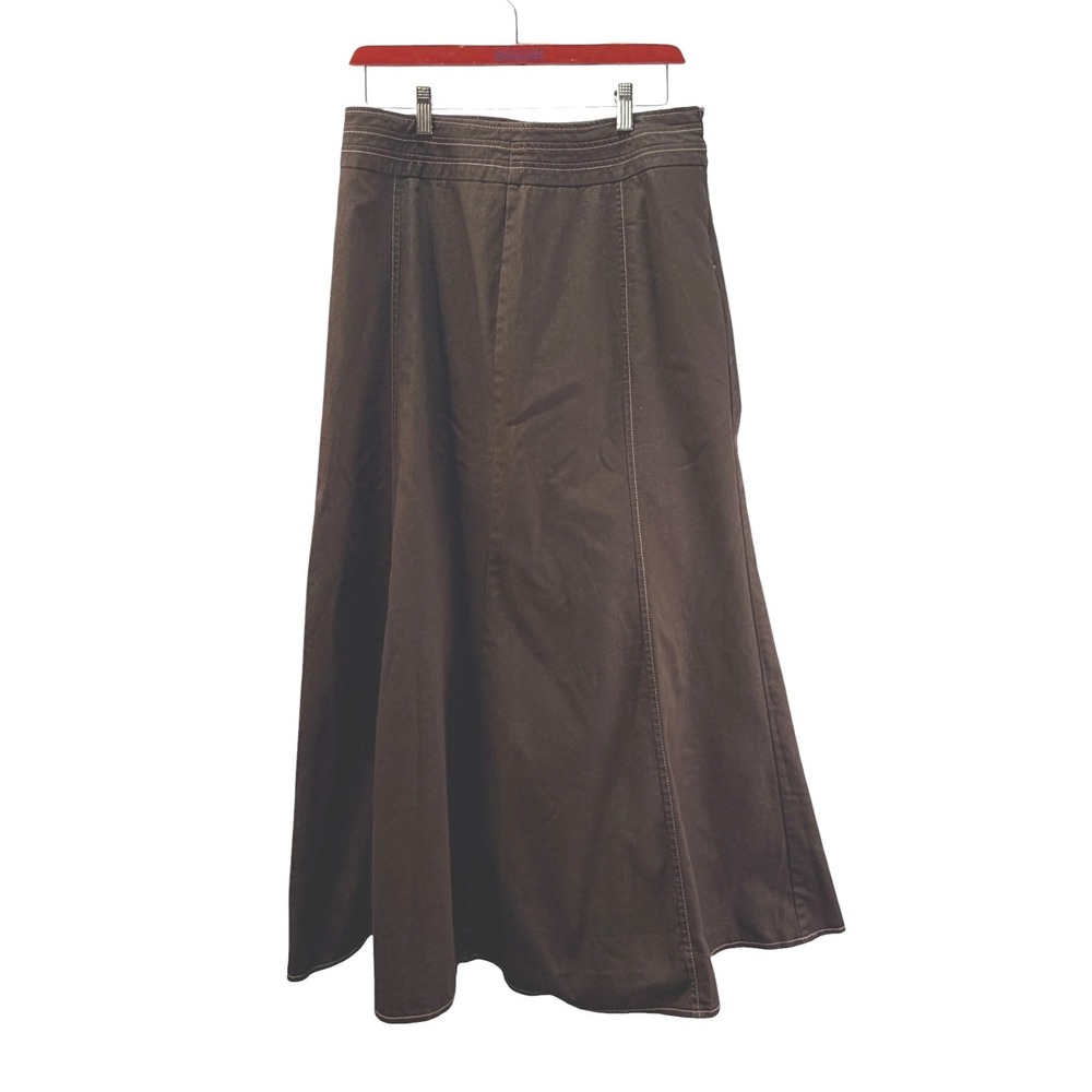 Dressbarn Maxi Skirt Women 8 Chocolate Brown A-Line Y2K Dark Academia Flare Zip